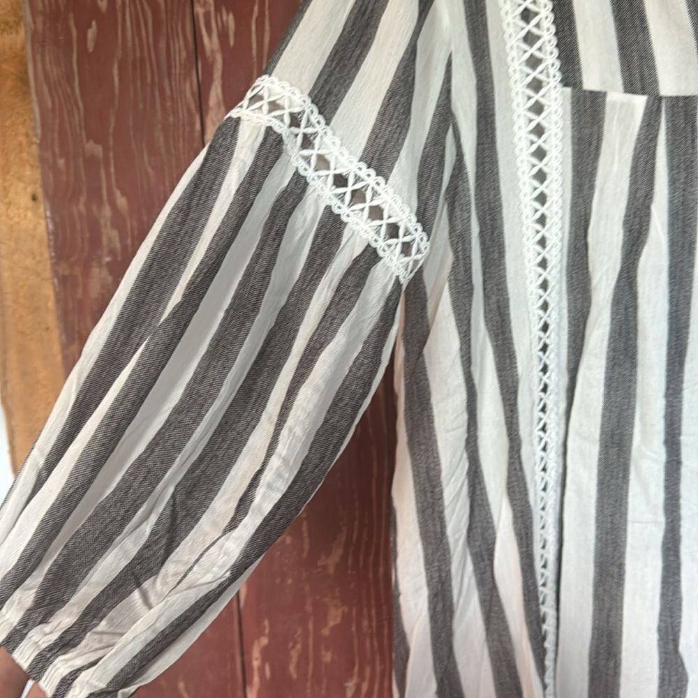 ANDTHEWHY black/white stripe open lace accent bishop sleeve flowy boho top. NWT. - Picture 7 of 13